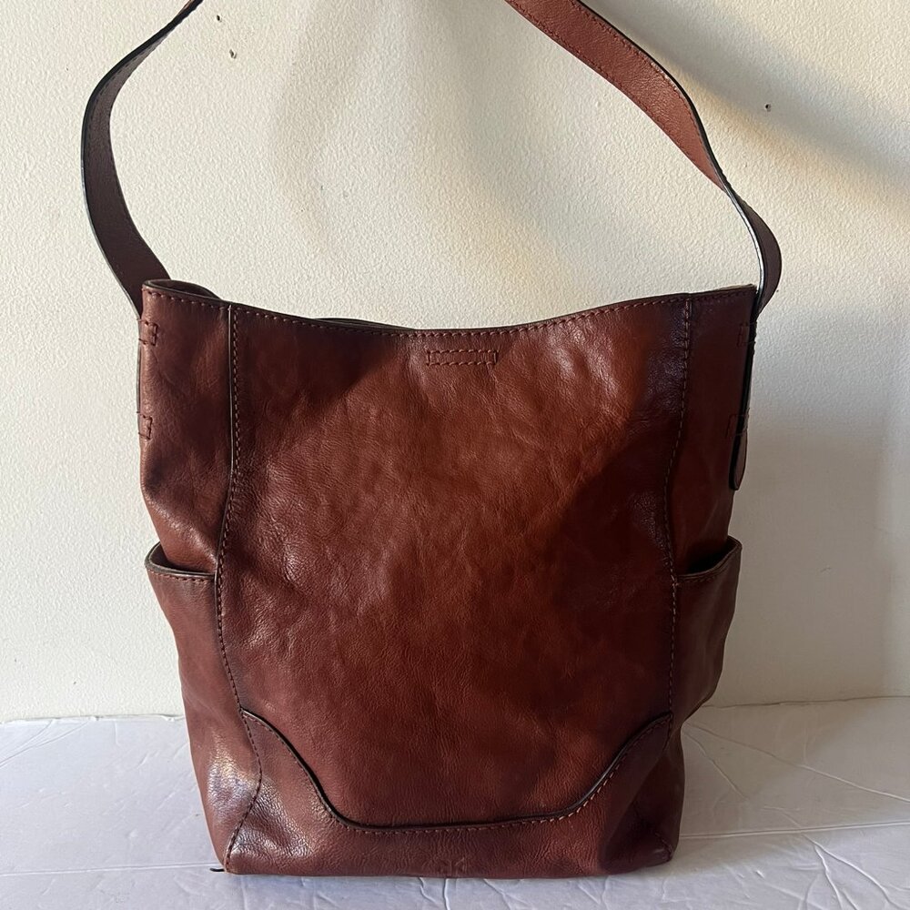 FRYE LEATHER SIDE POCKET HOBO BAG